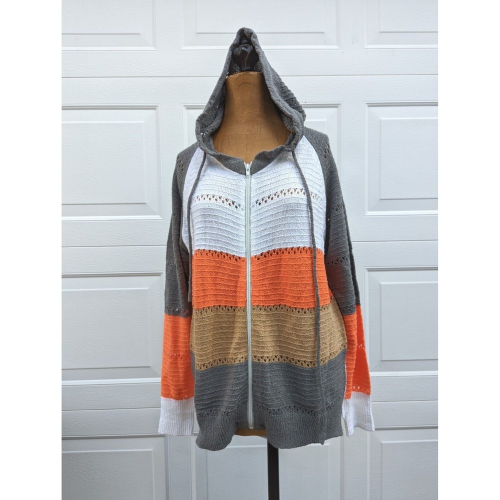 Biucly Womens Knit Sweater Zip Up  Hoodie M Jacket Lightweight Drawstring L/S